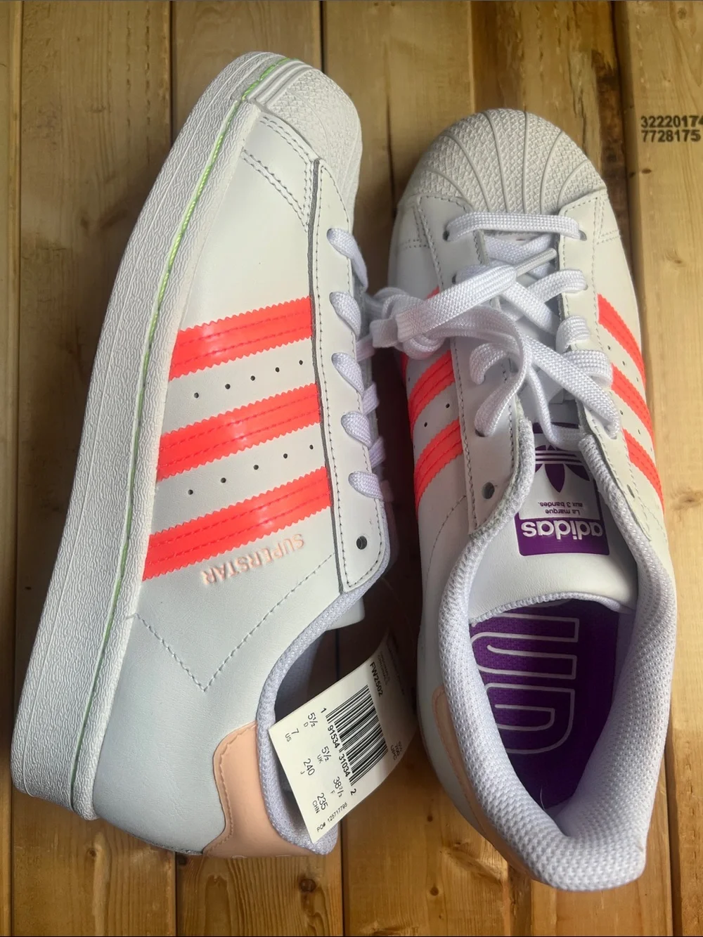 adidas Women’s White Sneakers with Neon Pink Stripes
